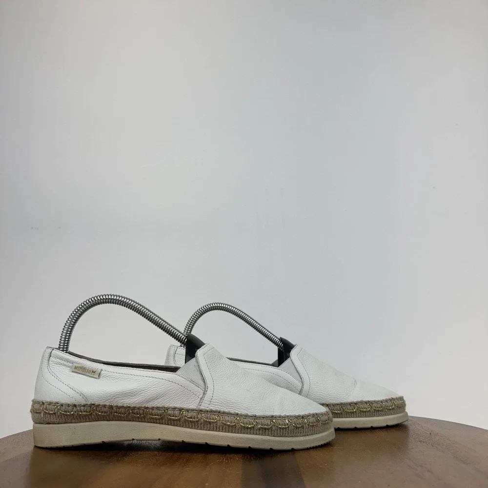 Womens Mephisto Valina White‎ Leather Espadrille Slip On Sneakers Size 7 M GUC